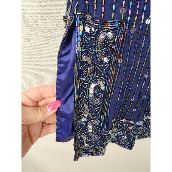 Vintage Stenay Blouse Womens 6 100% Silk Blue Beaded Blouse Classy sophisticated - Picture 7 of 16